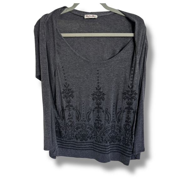 MEL & MO Women's Gray Floral Textured Faux Twinset Top - Picture 5 of 8